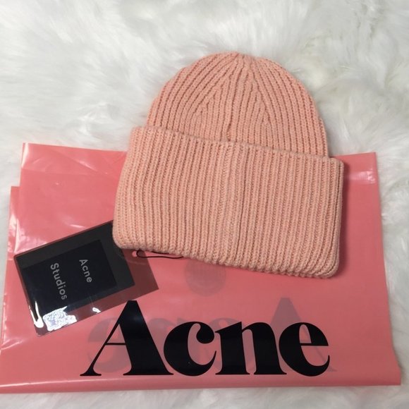 Acne Pink Ribbed Knit Beanie - Picture 2 of 3